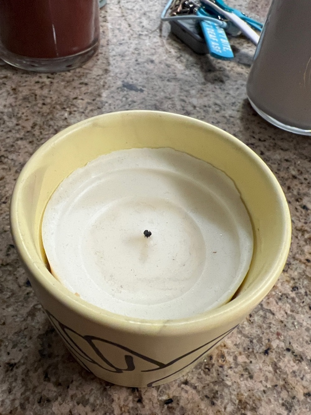 Yellow Ceramic Candle Holder with Shaka Hand Design - Picture 2 of 3
